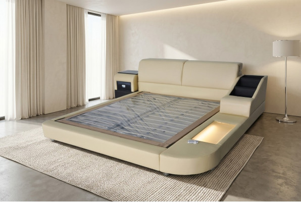 Lit double exclusif multi-usage pour hôtel de mariage en cuir, lit rembourré + ports USB. Luxueux et neuf.