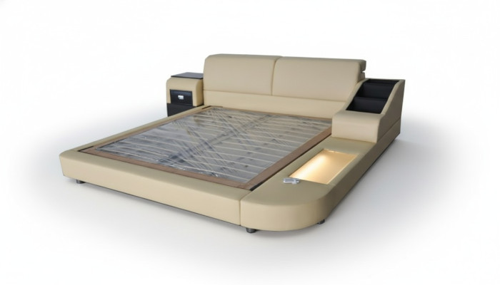 Lit double exclusif multi-usage pour hôtel de mariage en cuir, lit rembourré + ports USB. Luxueux et neuf.