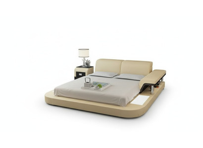 Conception Lit XXL Grands Lits Cuir Hôtel Rembourrage 180x200 Étagère Multifonction USB