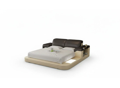 Conception Lit XXL Grands Lits Rembourrage en Cuir Hôtel 200x200cm Étagère Multifonction USB