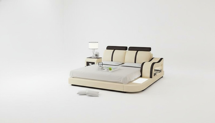 Design Lit XXL Grands Lits Cuir Hôtel Rembourrage 180x200 Étagère Multifonction USB