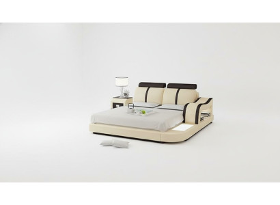 Design Lit XXL Grands Lits Cuir Hôtel Rembourrage 180x200 Étagère Multifonction USB