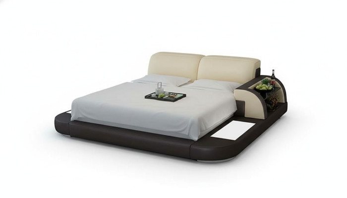 Lit de design XXL Lits grands Cuir Hôtel Capitonné 180x200 Étagère multifonction USB