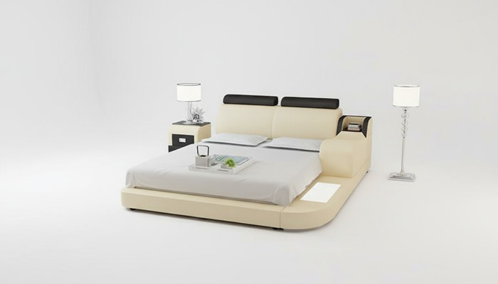 Design Lit XXL Lits Grand Cuir Hotel Rembourrage 160x200cm Étagère Multifonction USB