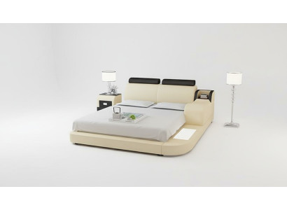 Design Lit XXL Lits Grand Cuir Hotel Rembourrage 160x200cm Étagère Multifonction USB