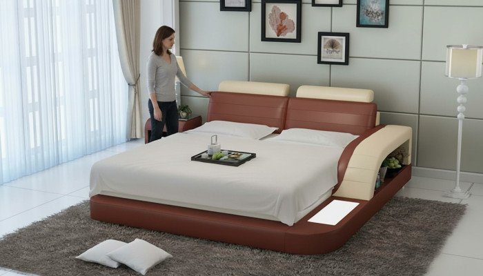 Lit de chambre moderne de haute qualité Lit Design Lits rembourrés Multifonction +USB