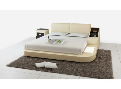 Lit de design XXL Lit XXL en cuir d'hôtel avec rembourrage 160x200cm Tablette multifonction USB
