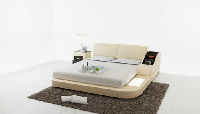 Design Lit XXL Lits King-size Revêtement en cuir Hôtel 160x200cm Étagère multifonction USB