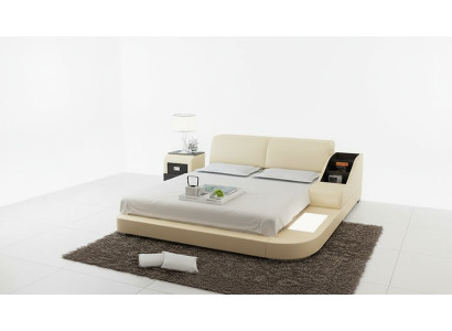Design Lit XXL Lits King-size Revêtement en cuir Hôtel 160x200cm Étagère multifonction USB