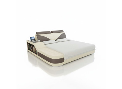 Design Lit Double Rembourré Moderne Chambres à coucher Lits 140x200cm + USB & Étagère