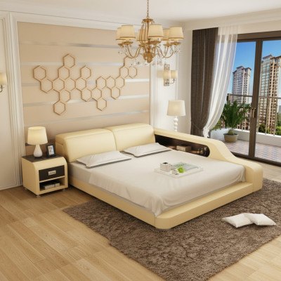 Conception Lit Double Rembourré Moderne de Chambre à Coucher 200x210cm avec USB & Étagère