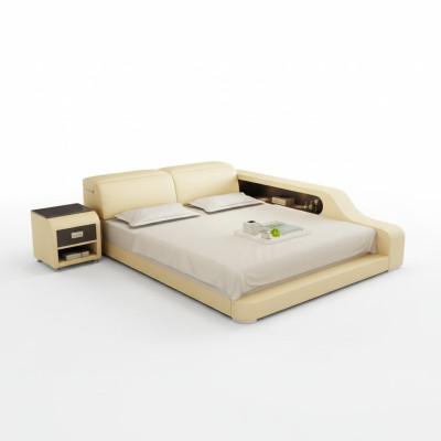 Conception Lit Double Rembourré Moderne de Chambre à Coucher 200x210cm avec USB & Étagère