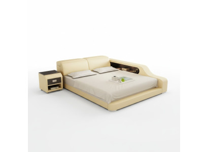 Conception Lit Double Rembourré Moderne de Chambre à Coucher 200x210cm avec USB & Étagère