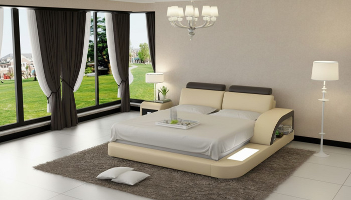 Conception Lit Double Rembourré Moderne avec Lit de 160x200cm USB & Étagère