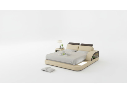 Conception Lit Double Rembourré Moderne avec Lit de 160x200cm USB & Étagère
