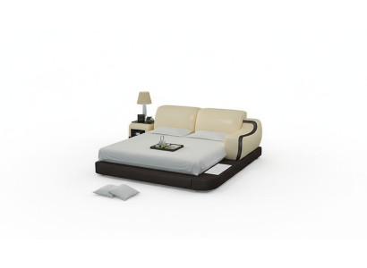Design Bed XXL Lits géants Hôtel Rembourrage 200x200 Étagère multifonction USB en cuir