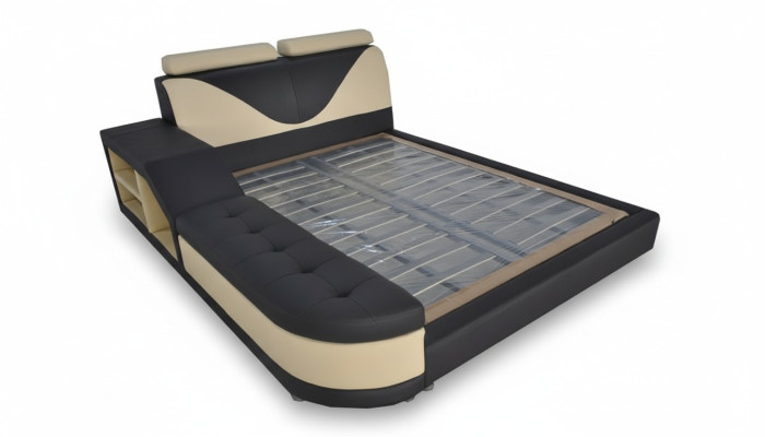 Conception Lit Multifonction XXL Grands Lits Cuir Hôtel Rembourrage 180x200 Étagère USB