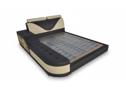 Conception Lit Multifonction XXL Grands Lits Cuir Hôtel Rembourrage 180x200 Étagère USB