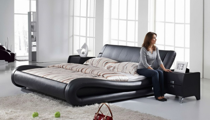 XXL Lit double en cuir Lit Lits avec USB, Lit en cuir Designer 4761