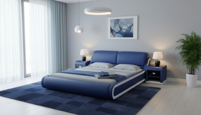 Lit double en cuir de luxe + lits rembourrés USB multifonction LB8835