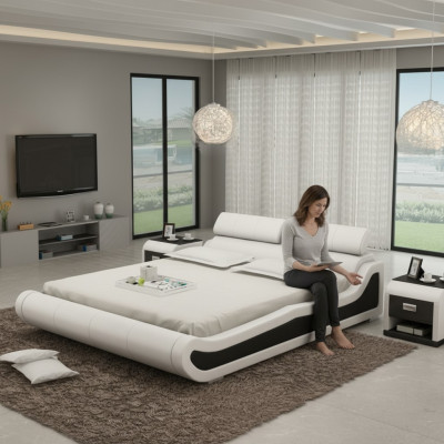 Lit en cuir de luxe avec USB Revêtement lits doubles moderne Mariage 140/160/180 cm