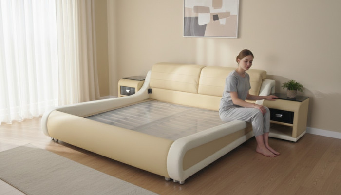 Lit double de luxe en cuir + lits rembourrés USB multifonctions LB8831