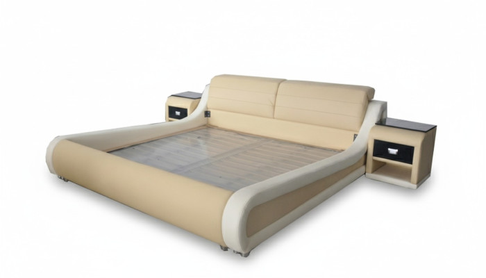 Lit double de luxe en cuir + lits rembourrés USB multifonctions LB8831