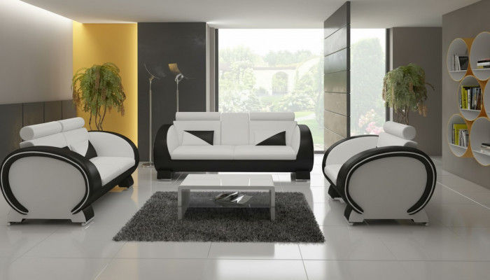 Canapé en cuir + canapé USB 3 places canapé de détente avec fonction bar Suite design