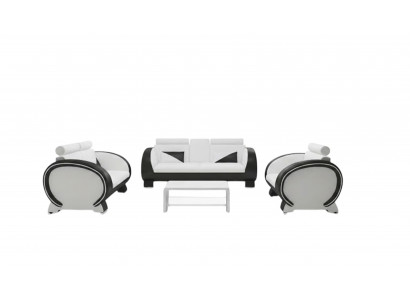 Canapé en cuir + canapé USB 3 places canapé de détente avec fonction bar Suite design