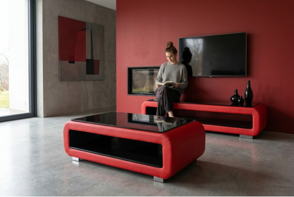 Table basse de designer en cuir rembourré en verre Table moderne CT9010 + meuble TV TS1010 +USB