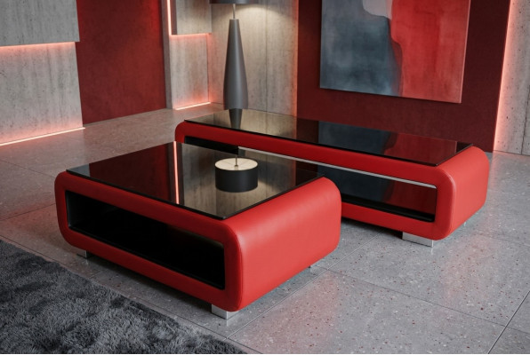 Table basse de designer en cuir rembourré en verre Table moderne CT9010 + meuble TV TS1010 +USB