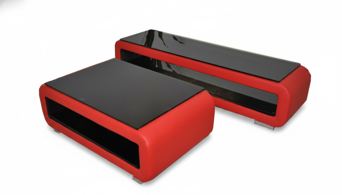 Table basse de designer en cuir rembourré en verre Table moderne CT9010 + meuble TV TS1010 +USB
