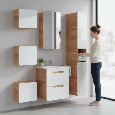 Design Mobilier de salle de bain Salle de bain 6pcs. Ensemble de meubles Placard décoratif Lavabo