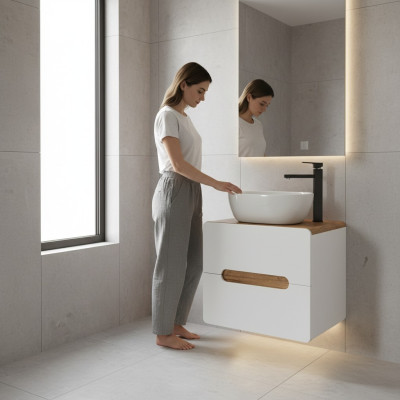 Lavabo lavabo de salle de bain avec bassin d'attachement 60cm armoire de base brillant