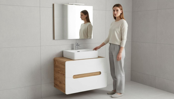 Lavabo Salle de bain Lavabo avec vasque attachée 80cm