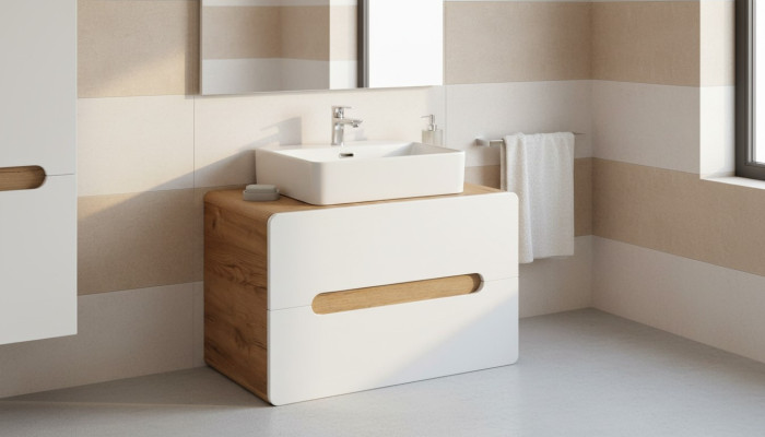 Lavabo Salle de bain Lavabo avec vasque attachée 80cm