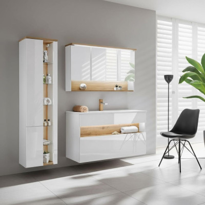 Meubles de salle de bain design Ensemble de 3 pièces Armoire Lavabo Éclairage