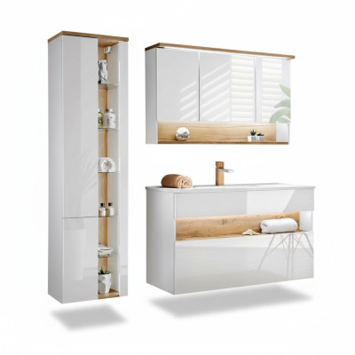 Meubles de salle de bain design Ensemble de 3 pièces Armoire Lavabo Éclairage