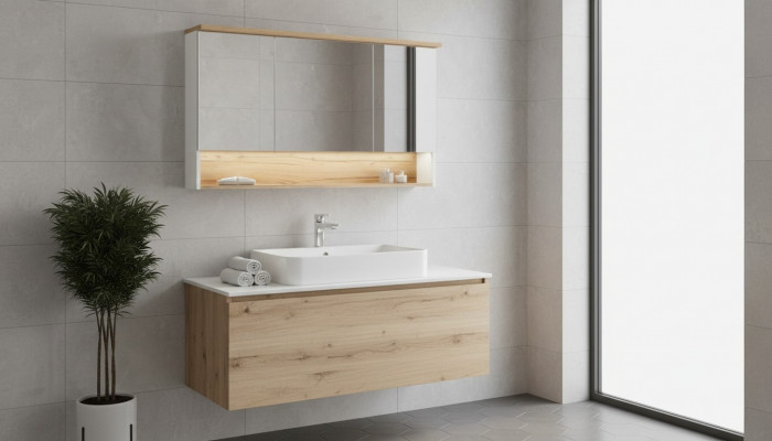 Armoire à glace Armoire murale Armoire de salle de bains avec miroir 120 cm LED