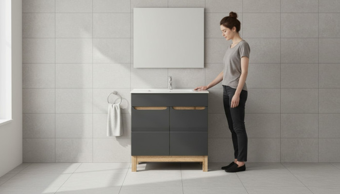 Lavabo gris avec meuble de base Lavabo de haute qualité