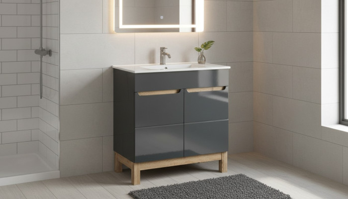 Lavabo gris avec meuble de base Lavabo de haute qualité