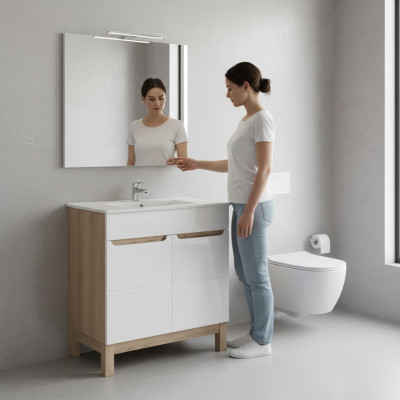 Lavabo blanc avec meuble de base. Lavabo de haute qualité