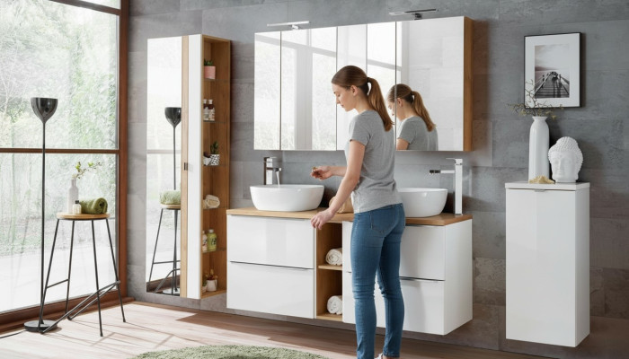 Conception Meubles de Salle de Bain Salle de Bains 8 pièces. Ensemble Armoire Déco Vasque