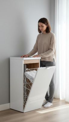 Armoire murale universelle avec étagère décorative et panier à linge pour salle de bains