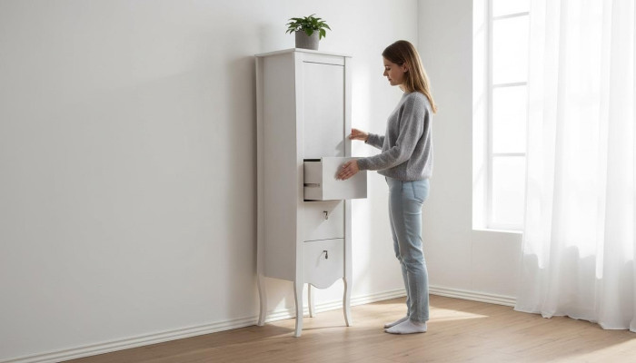 Meuble de salle de bain Armoire en bois Armoire haute Blanche Cabinet de salle de bain