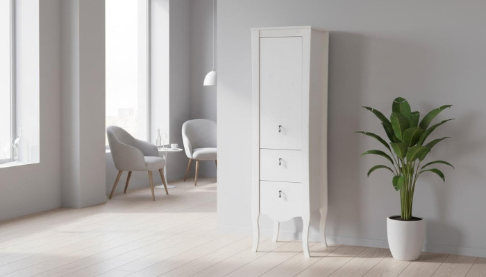 Meuble de salle de bain Armoire en bois Armoire haute Blanche Cabinet de salle de bain