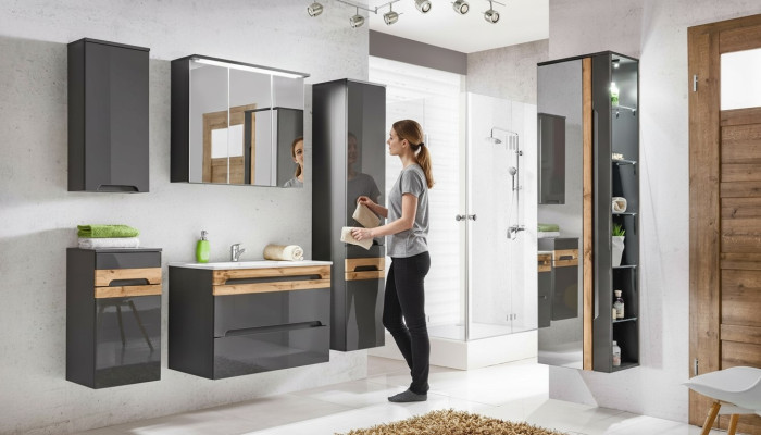 Meuble de salle de bain design 5 pièces. Ensemble de meubles Armoire Lavabo Eclairage