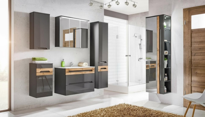 Meuble de salle de bain design 5 pièces. Ensemble de meubles Armoire Lavabo Eclairage