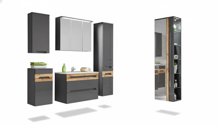 Meuble de salle de bain design 5 pièces. Ensemble de meubles Armoire Lavabo Eclairage