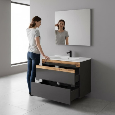 Ensemble de meubles de salle de bain, lavabo de 80 cm avec meuble bas, lavabo décoratif moderne